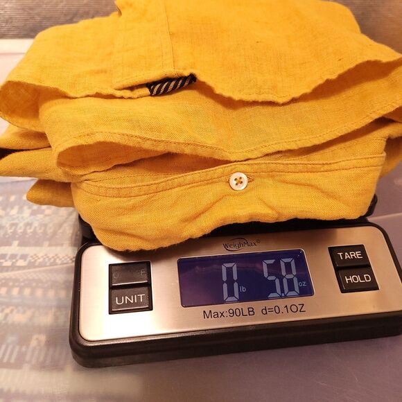 Billy Reid Linen Shirt Mens Medium Yellow Mustard Standard Fit Italy - Picture 12 of 12